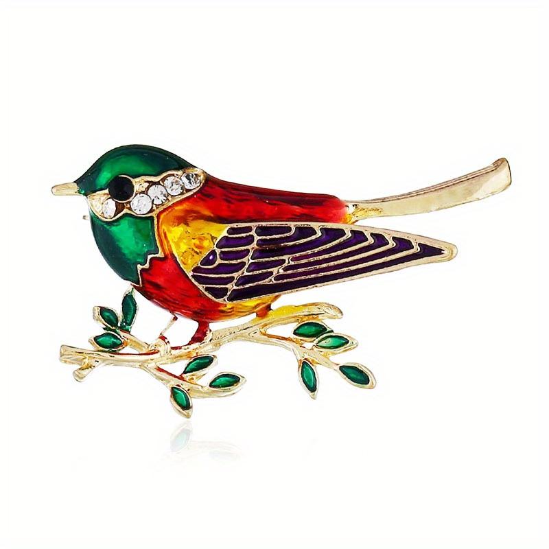 New Cute Vivid Bird Enamel Pins Brooches For Women Men Rhinestone Animal Pin Branch Brooch Crystal Wedding Party Accessories