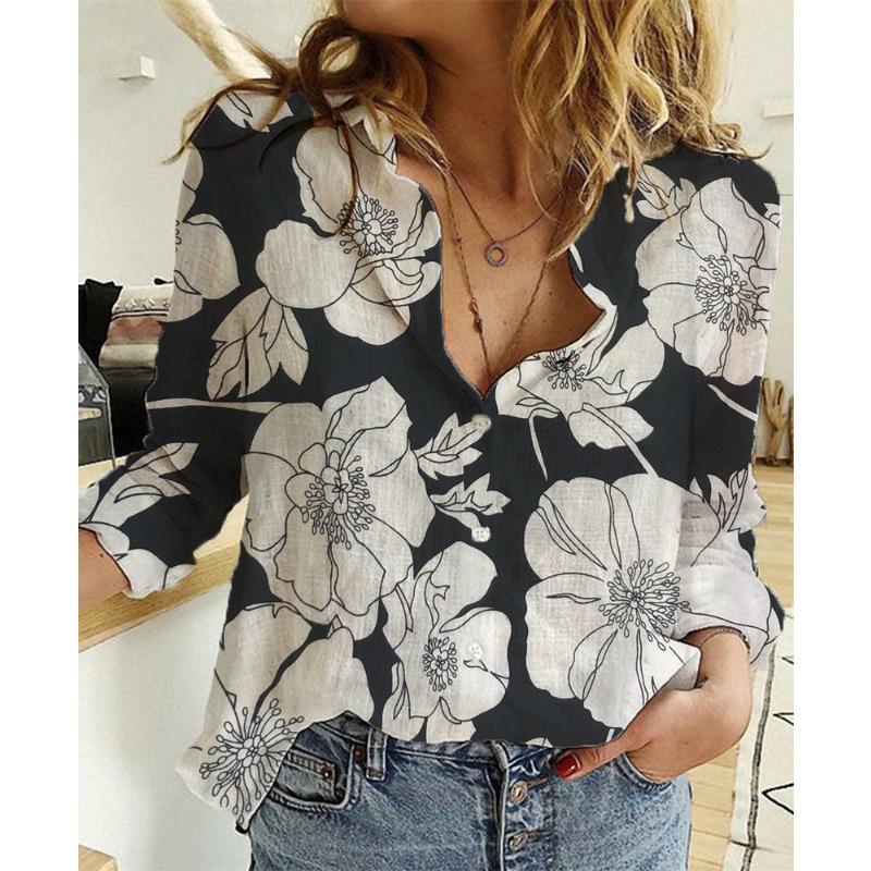 Spring and Autumn, Solid Color Casual Loose Long Sleeve Linen Shirt with Sleeves, Shirt Women