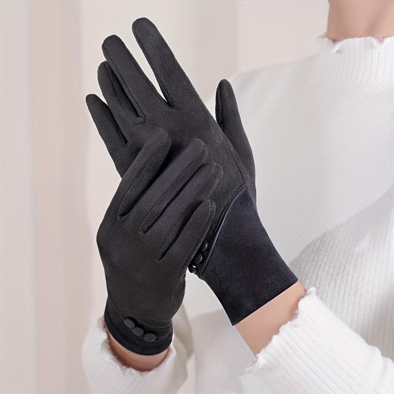 Women's Winter Touchscreen Gloves - Thickened Windproof Cold-Proof Hand Warmers with 3-Button Wrist Closure, Fingers for Smartphone Use