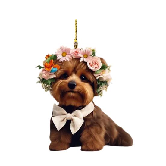 Cute Cat Dog Rose Pendants 2D Acrylic Keychain Novel Pet Themed Charm for Car Mirror Bag Home Festive Decoration