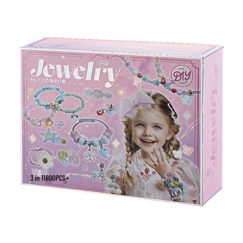 Conjunto de Presente Pulseira de Contas Feita à Mão e Caixa de Joias para Aniversário de Menina