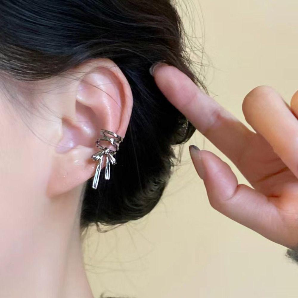 Harajuku Balletcore Ribbon Ear Cuff Y2K Bow Earrings Trendy Lacing Bow Ear Cuffs  Women