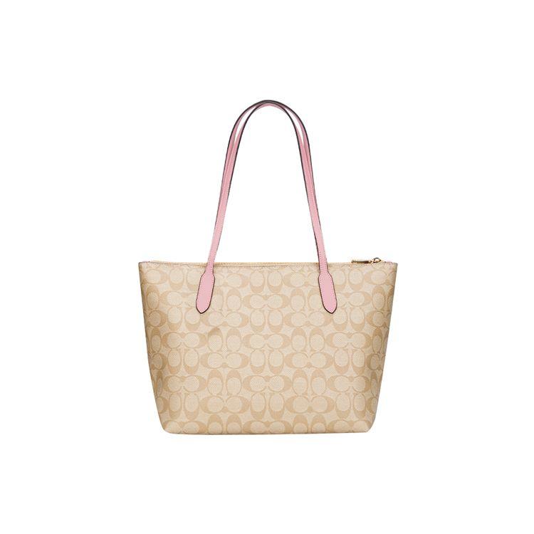 Coach Zip Top Tote 30 Vacation Style Tote Bag Shopping Bag Handbag PVC With Leather Large Women Tote Light-Khaki Cherry-Blossom-Pink 4455-IMSDJ