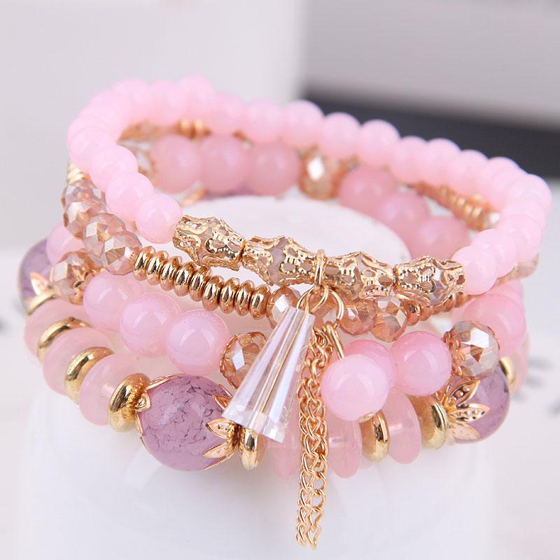 DIEZI Korean Fashion Ethnic Crystal Beads Bracelets for Women Girls Gift Elastic Rope Tassel Wrap Bracelet Pulseira Feminina