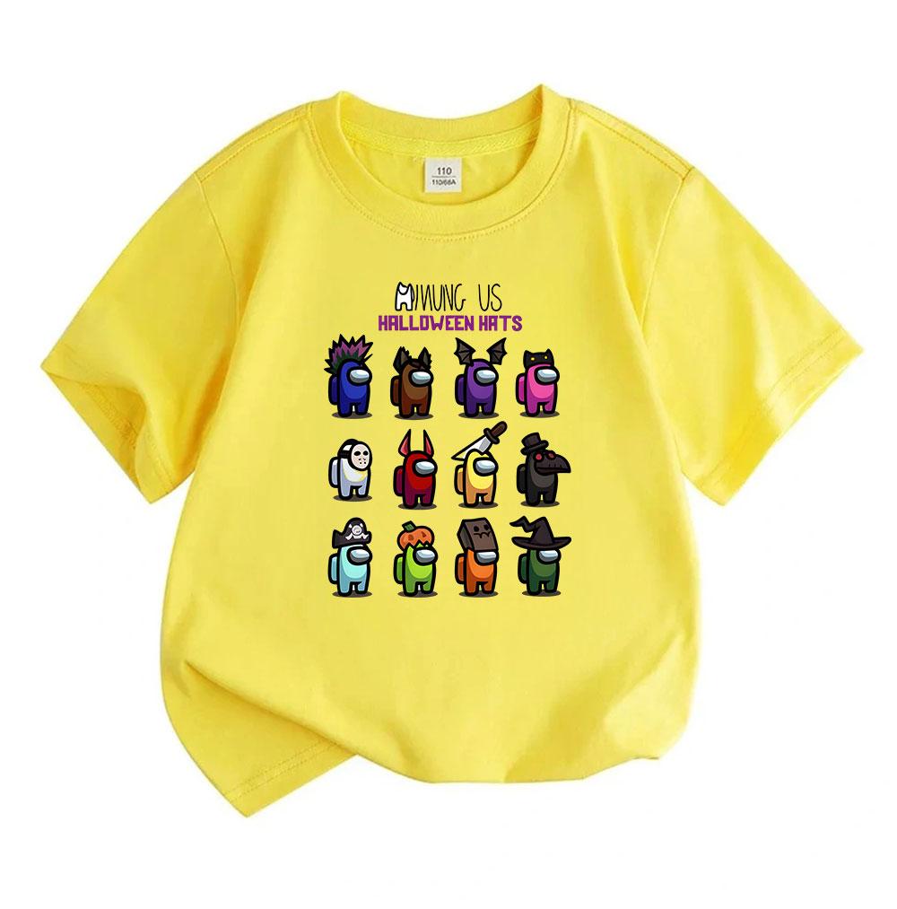 Kinder Jungen Mädchen 100% Baumwolle Kurzarm Rundhals T-Shirt, Lässiges Among Us Halloween Cartoon Hüte Aufdruck Oberteil, Bequeme T-Shirts für Kinder Tägliche Kleidung Ho