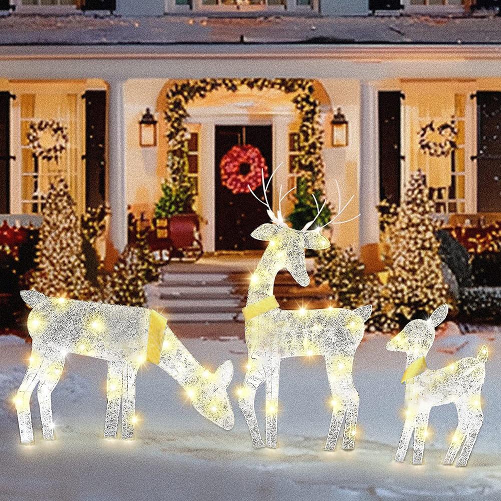 New Year 2025 Lighted Christmas Reindeer Water Resistant Light Up Decor For Garden Glow Reindeer Outdoor Yard Ornament (2D Flat)