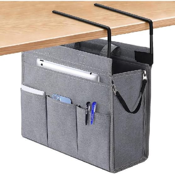 MASTLU Under Desk Hanging Storage Bag, Desk Organizer Storage, Office Side Storage Bag, Compatible with A4 Files, Detachable Handle Design, No серый
