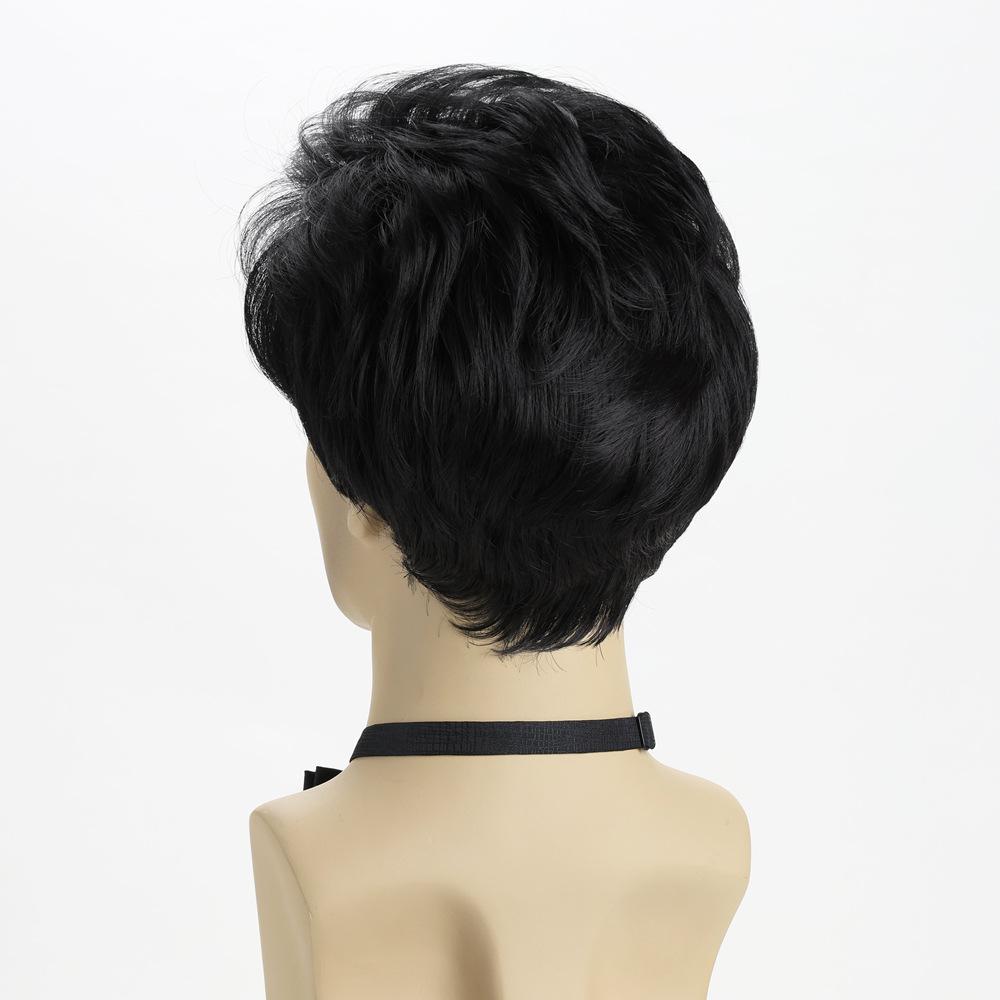 Men Short Wave Synthetic Wigs with Bangs Layered Black Hair Daily Party Cosplay Wig Heat Resistant Fibre