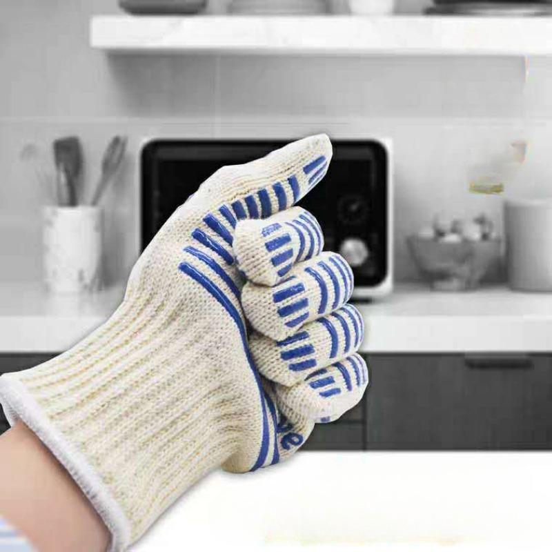 A Pair Double Layer Cotton BBQ Grilling Gloves Oven Microwave Heat Insulation Flame Retardant Baking Camping Barbecue Gloves