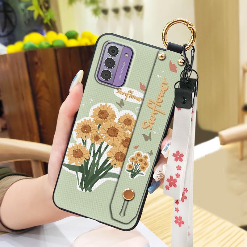 Lanyard Protective Phone Case For Nokia G42 5G Wristband Ring Kickstand Anti-dust Oil Painting Back Cover Wrist Strap
