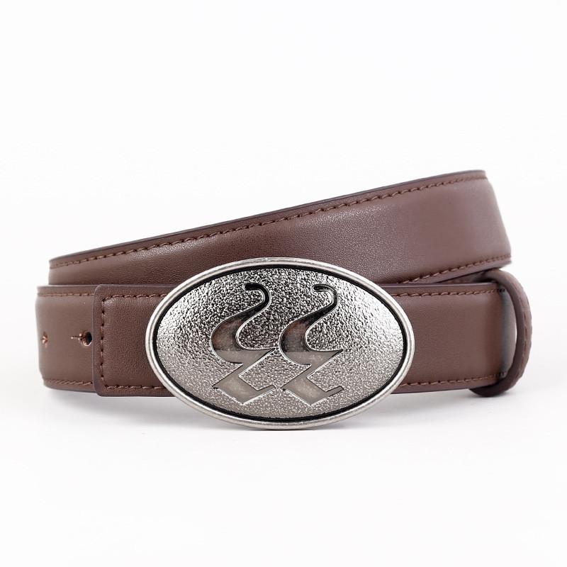 

Casual Leather Belt For Women With Smooth Buckle And Twotone Genuine Leather For Office And Casual Wear темно-коричневого кольору