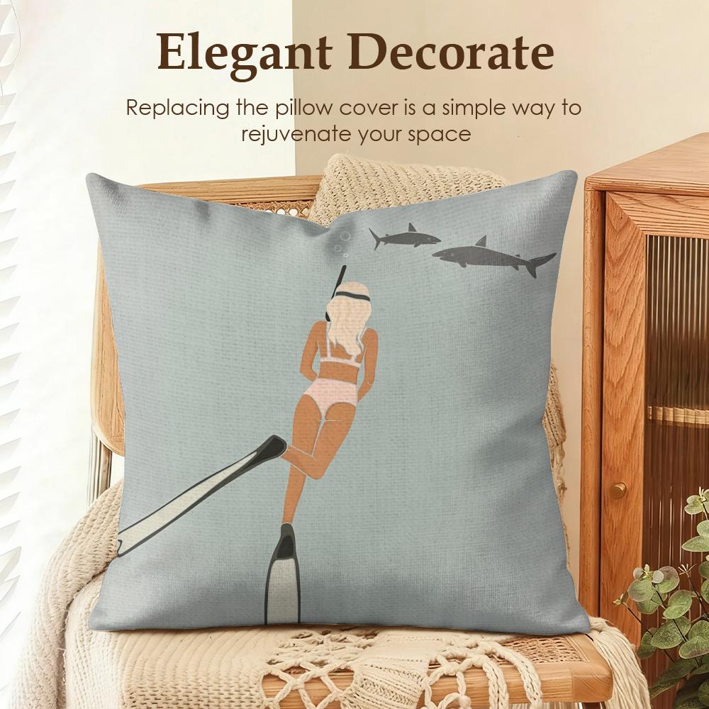 Summer Surfing Ins Art Cushion Cover Natural Linen Organic Fabric Double-Sided Printing Sofa Home Decor Gift Pillow Case