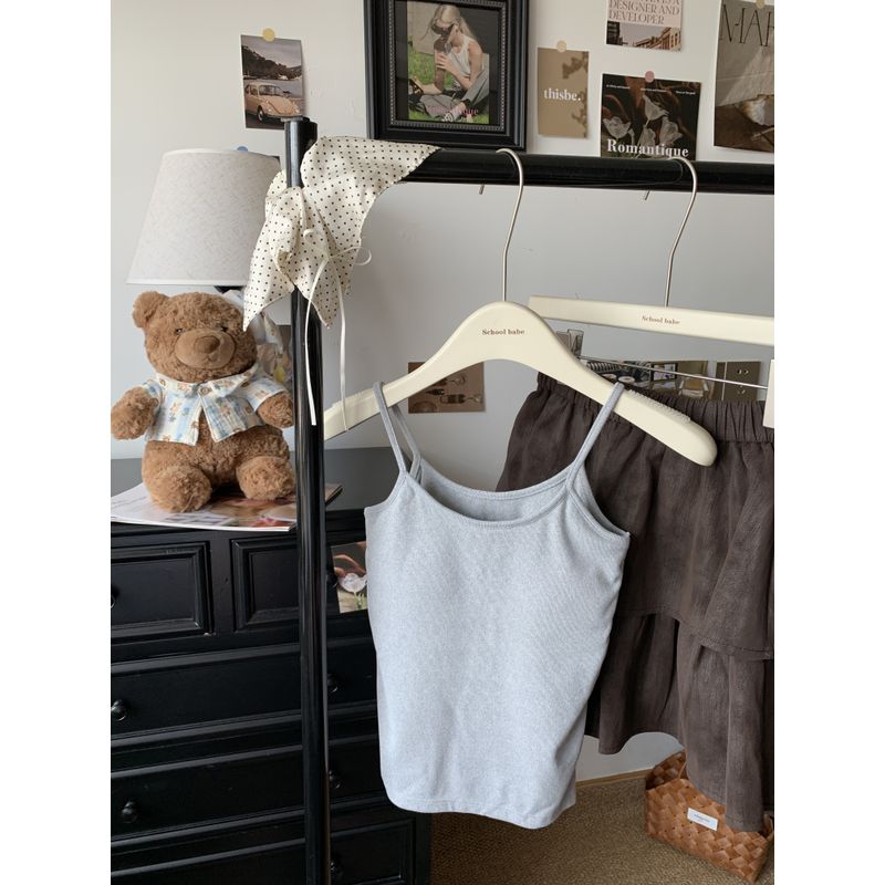 Kumikumi Basic Style Solid Color Sanding Warm Tank Tops Vest Women's Clothing Fall Slim Fit Thin Band Chest Pad Tops