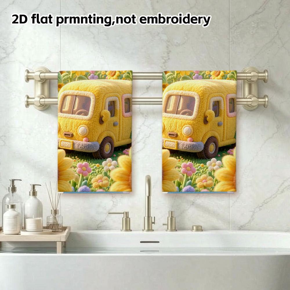 Felt Sunflower Van Towel, Quick Dry Absorbent Towel, Wool Texture Cute Print, Soft Face And Bath Towel
