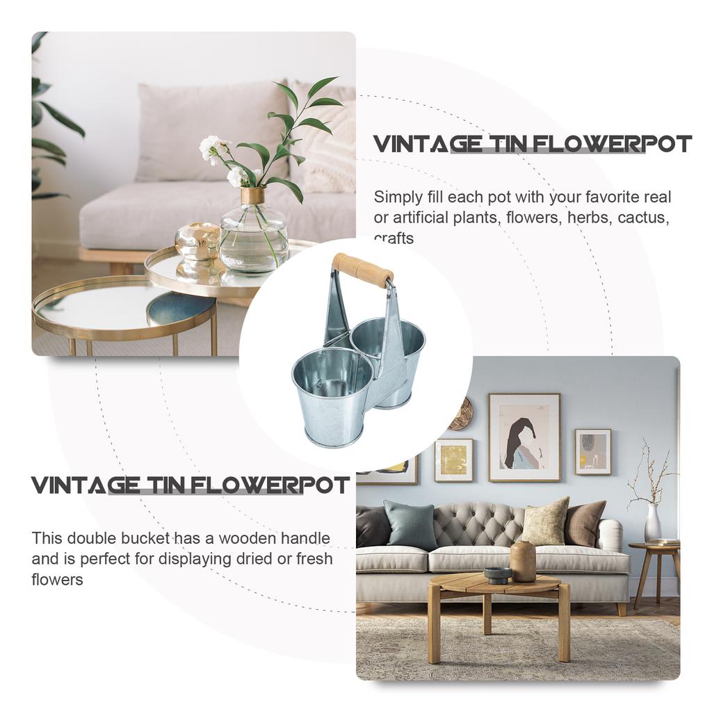 Verzinkter Doppel-Eimer aus Zinn Sukkulenten-Blumentopf Vintage-Vase Vasen für Blumen Zimmerpflanzen
