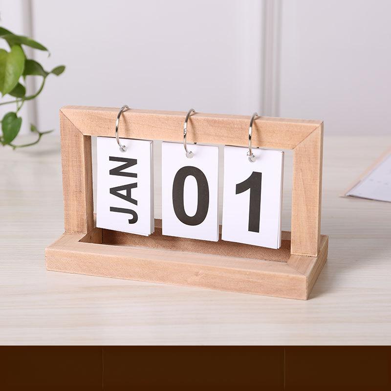 Y Minimalist Wooden Flip Desk Calendar - Vintage Home Office Decor, Dorm Desktop Organizer, Eco-Friendly Perpetual Calendar Gift
