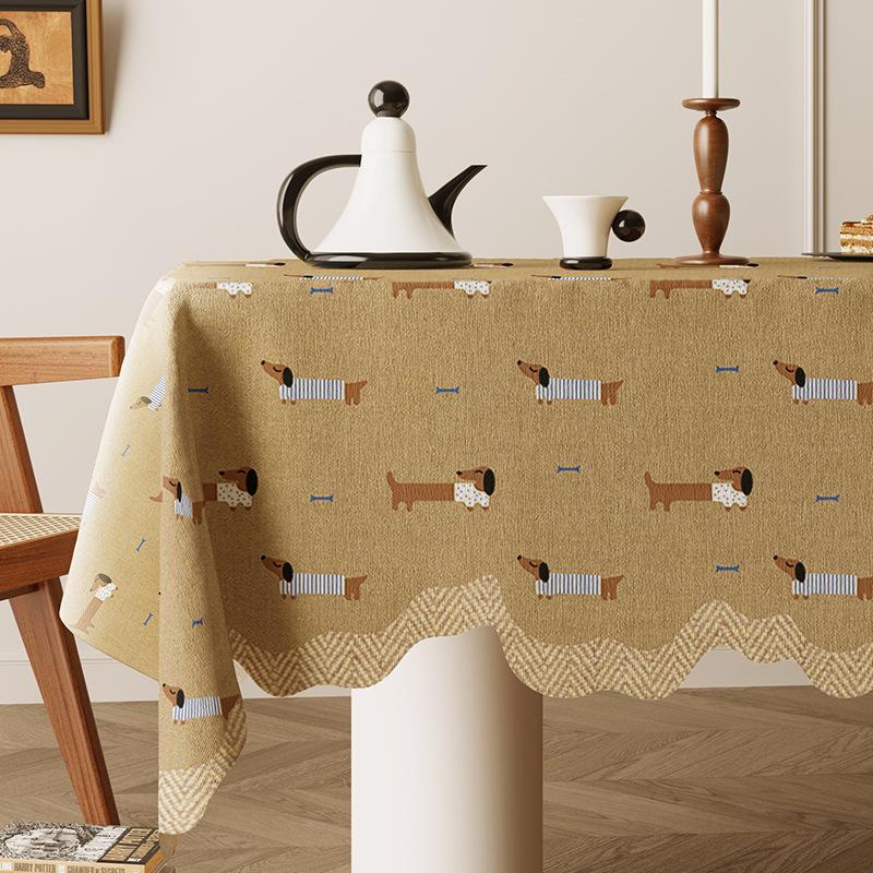 Katoen Linnen Tafelkleed met Cartoon Patroon en Onregelmatige Vorm met Kant Bureauonderlegger Waterdicht en Hittebestendig Woondecoratie 90x90cm