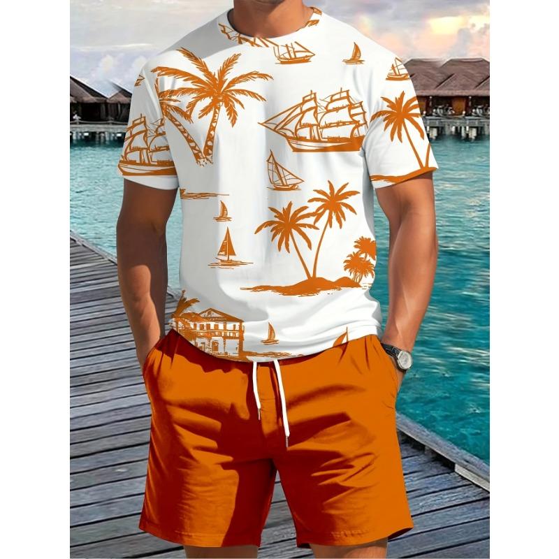 2025 Summer New Men's Suit Casual Fashion Men's and Women's Printed T-shirt Street Hip Hop Short Sleeve Shorts Men's Clothing