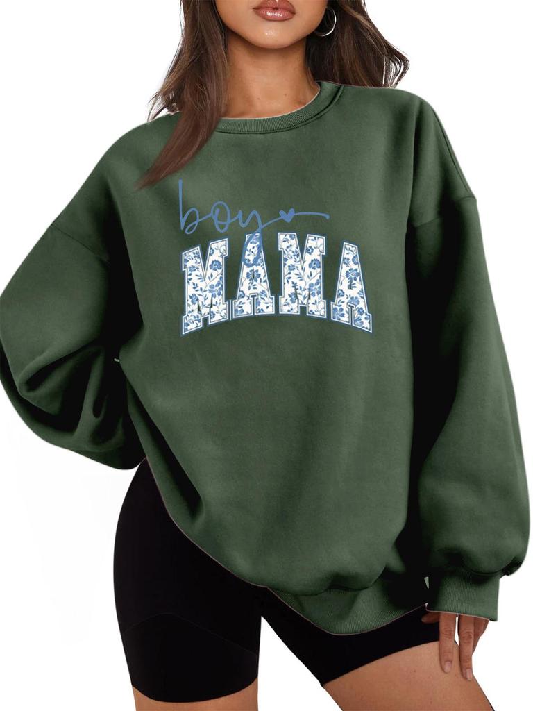 BOY MAMA Floral Spot Women's Thickened Casual Round Neck Long Sleeve Hoodie