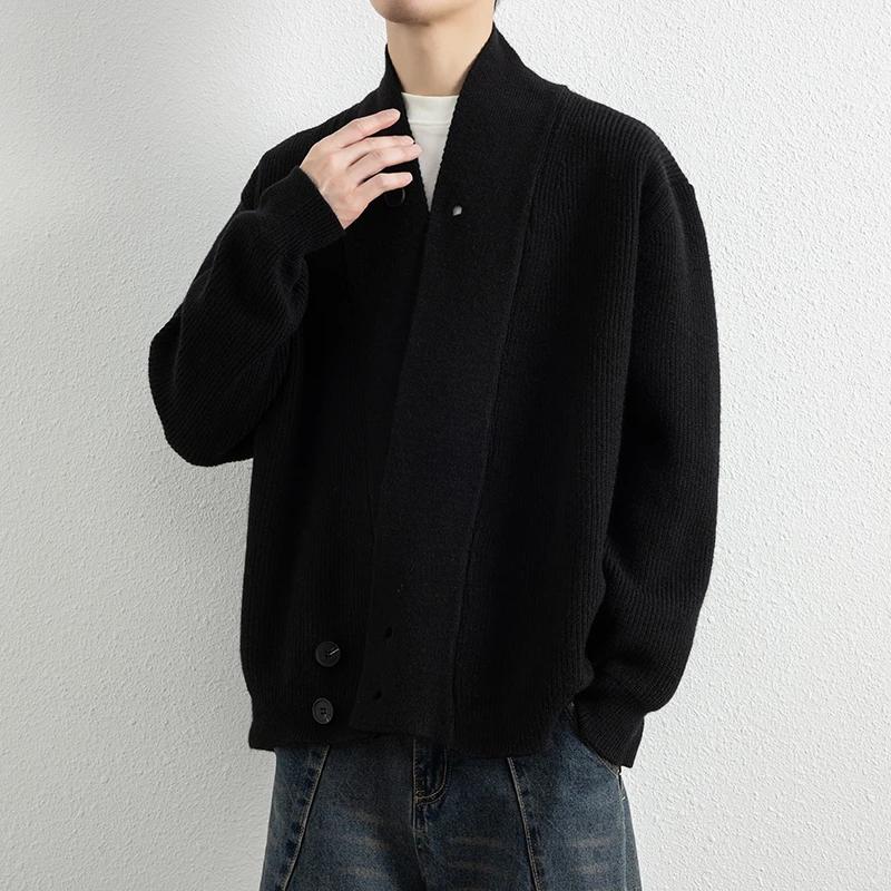 Spring Autumn Fashion V-Neck Sweater Cardigans Men Youthful Vitality Loose Knit Sweatercoat Mens Solid Color Knitted Cardigans