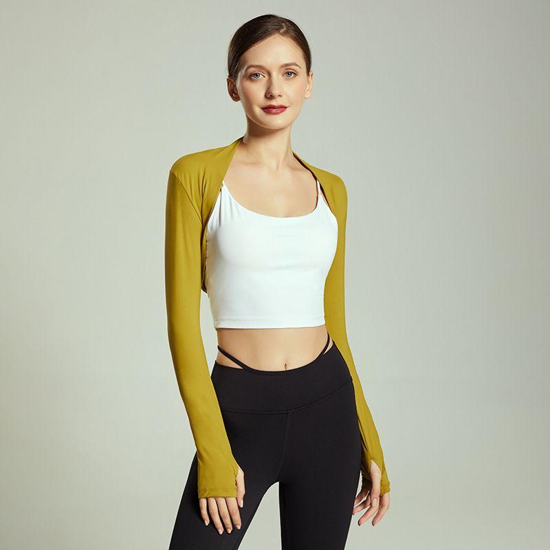 

Kendall Jenner Yoga Cardigan Dance Ballet Elegance Waistcoat Sports Fitness Small Coat Short Elegance Waistcoat for Women Autumn yellow waistline L