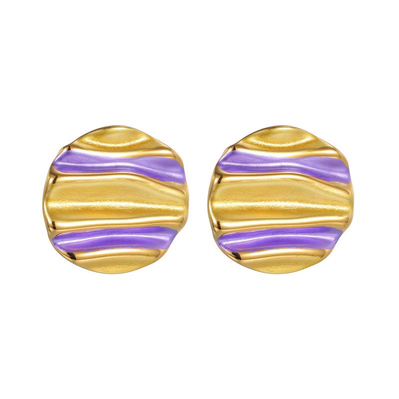 Color-Block Oval Irregular Pleated Stainless Steel Stud Earrings with Unique Design