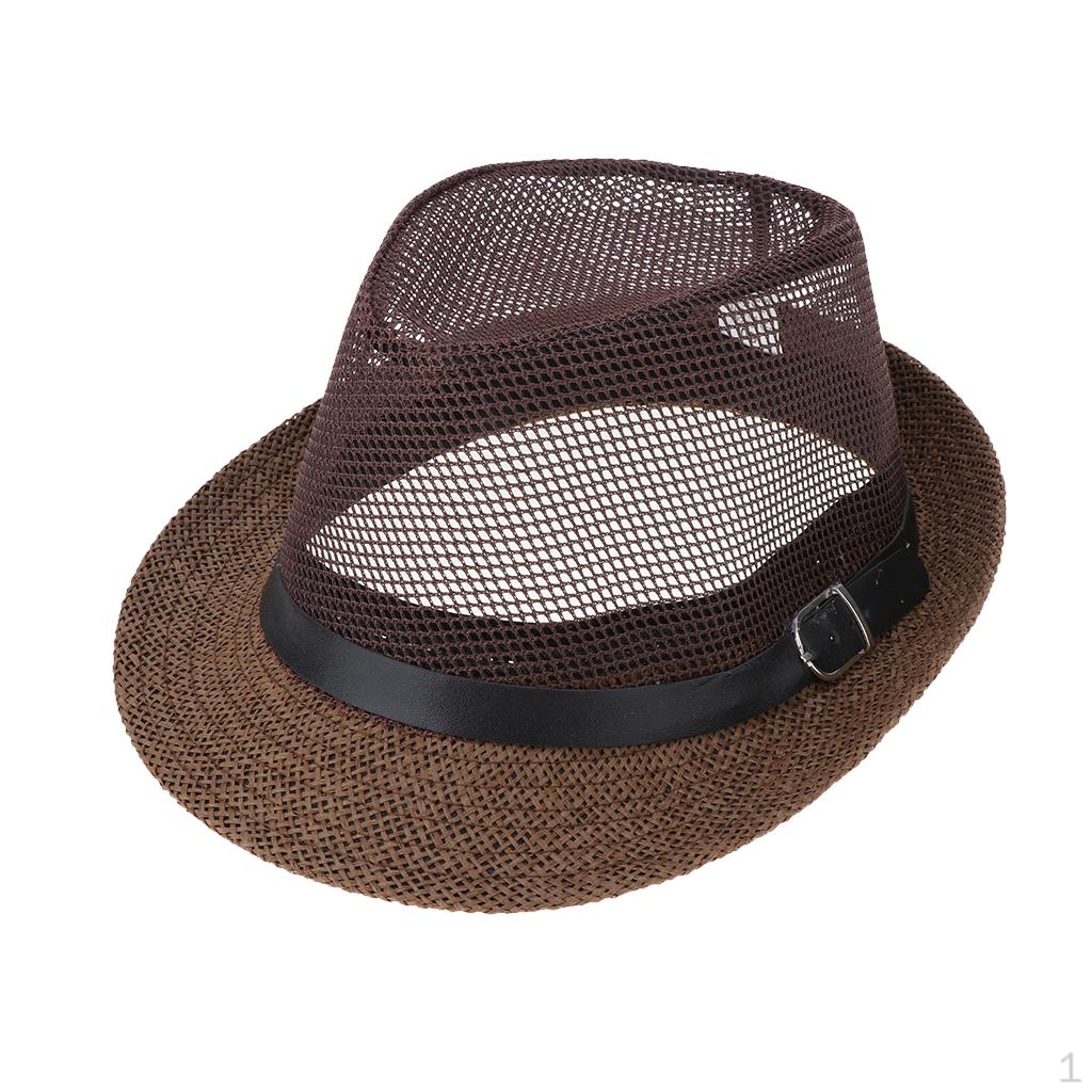 Men Women Linen Panama Hats Fedora Trilby Cap Short Brim Straw Sun Hat Travel Floppy Packable