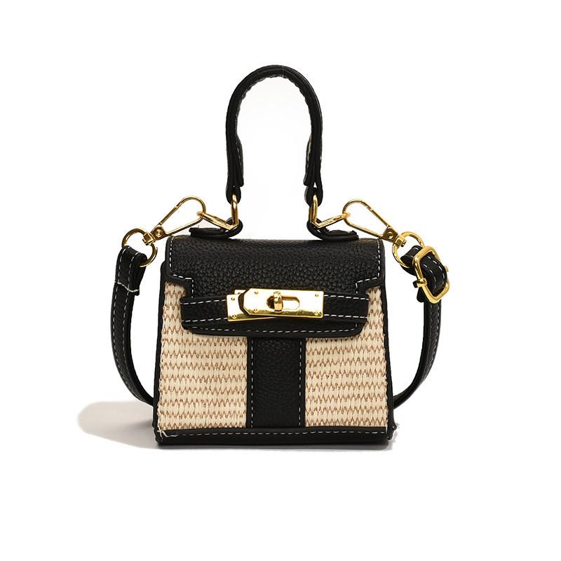 Trendy Miniature Kids Messenger Bag Adorable Color Block Handbag For Children чёрный