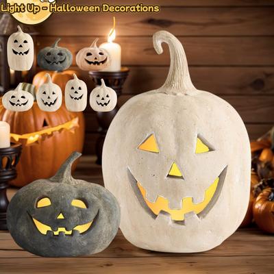 Light Up Halloween Decorations-Resin Pumpkin Lantern Outdoor Indoor-Cute Halloween Farmhouse Autumn Festival Decoration for Home