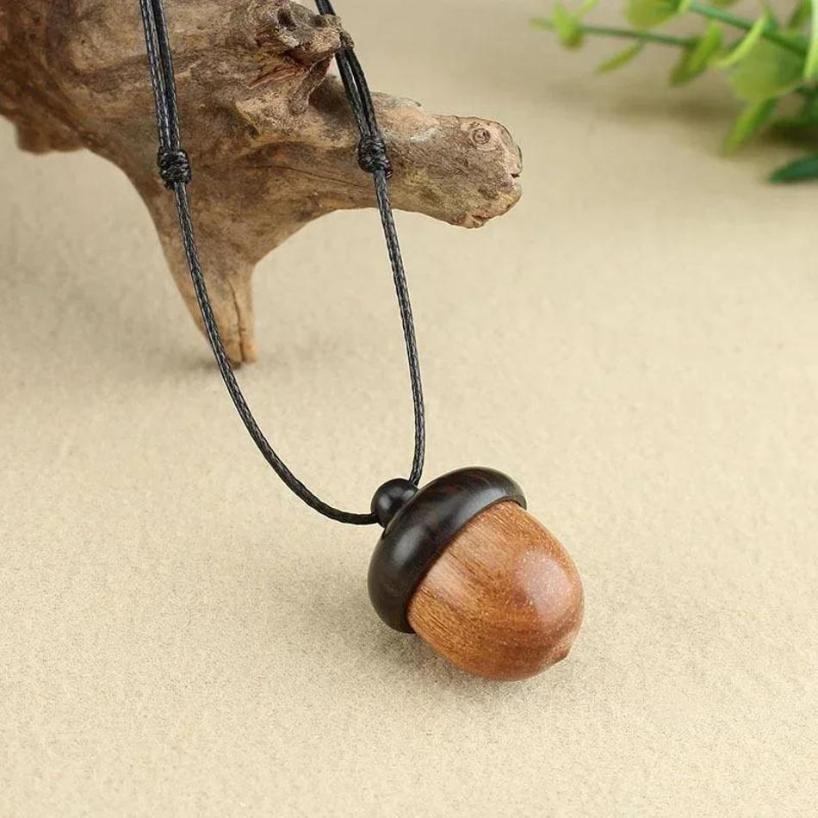 1 Pcs Retro Twist Open Ebony Acorn Pendant Gawu Box Long Necklace Simple Artistic Men's And Women's Jewelry Wishing Bottle