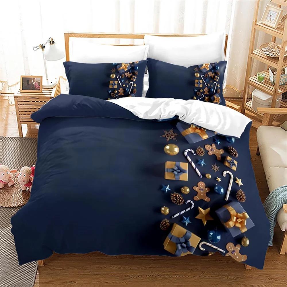 Christmas Duvet Cover Set King Queen Full Size Winter Theme Snowman Pattern Polyester Comforter Cover For Child Festival Gift