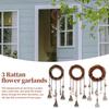 3 Pcs Witch Bell for Door Knob for Protection Decorative Witchcraft Hanging Bell Wind Chime with Handmade Rattan Wreath