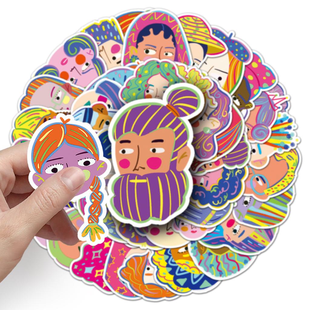 50 Hand-painted Character Avatars Personalized Cartoon Colored Gum Decorative Water Cup Suitcase Hand Account Stickers