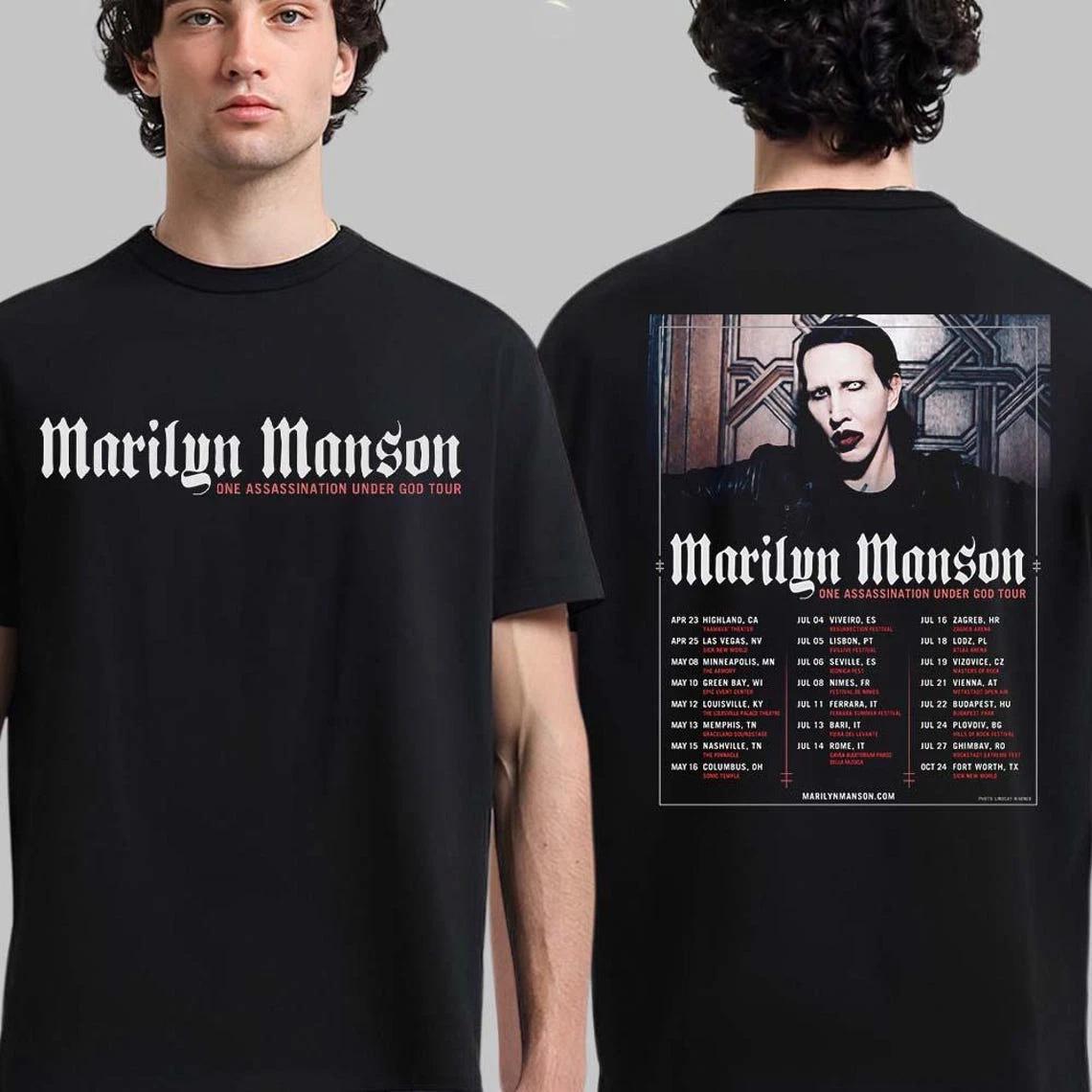 

Marilyn Manson An Assassination Under God 2026 World Tour Tshirt Pure Cotton Couple Style All Seasons Streetwear Shirt S