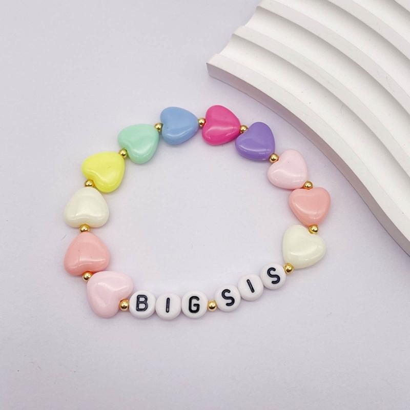 2Pcs Colorful Bead Sister Handchain Set Lettered Bangles Handcrafted Heart Bracelets for Siblings Friendship Bangle