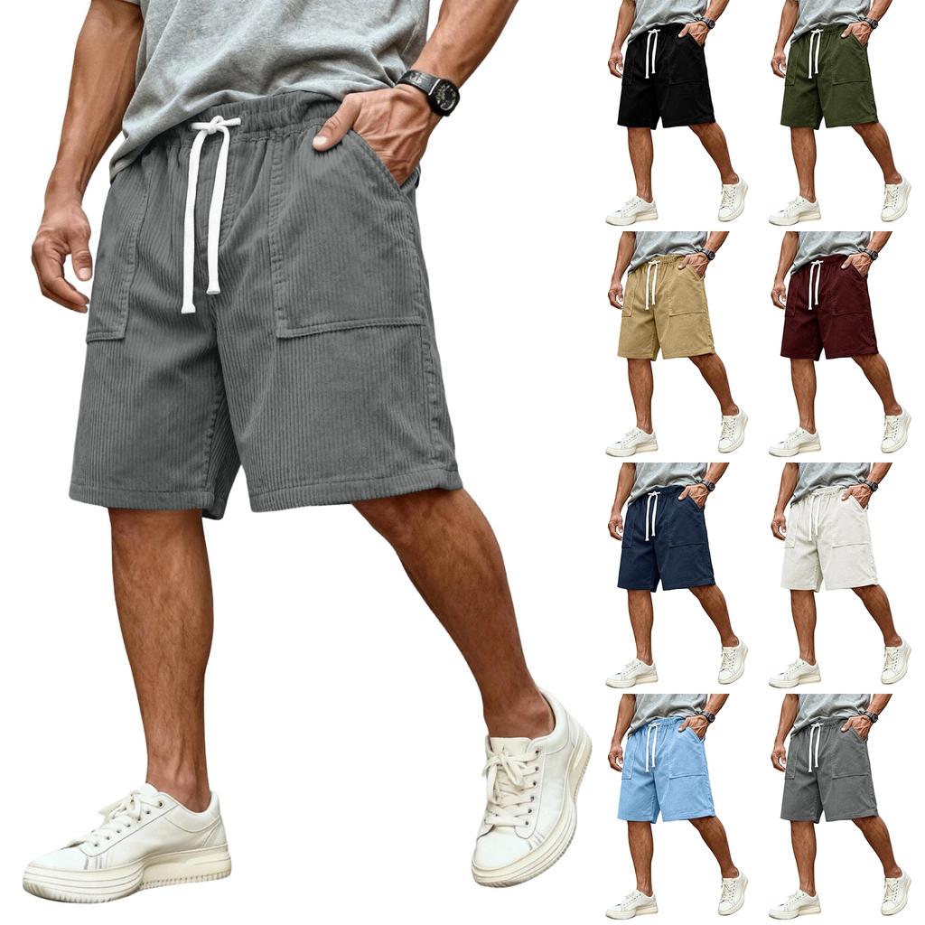 Men's -color Casual Corduroy Loose Five-inch Length Shorts - Men's Comfortable Sports Shorts