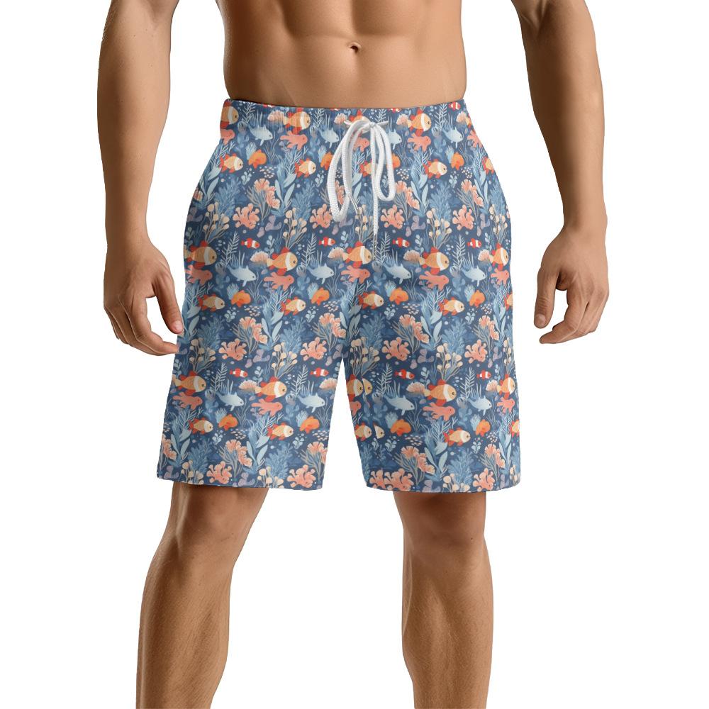 Creature Marine Europee e Americane Elementi Floreali Pantaloncini Casual da Uomo Pantaloni da Spiaggia