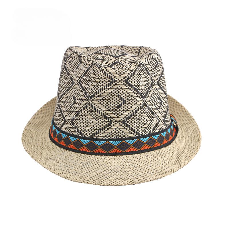 Golexury Men's Hat Woven Straw Sunshade Hat Casual Buckle Beach Sun White Wedding Black Belt Fedoras Jazz Hat Panama Cap