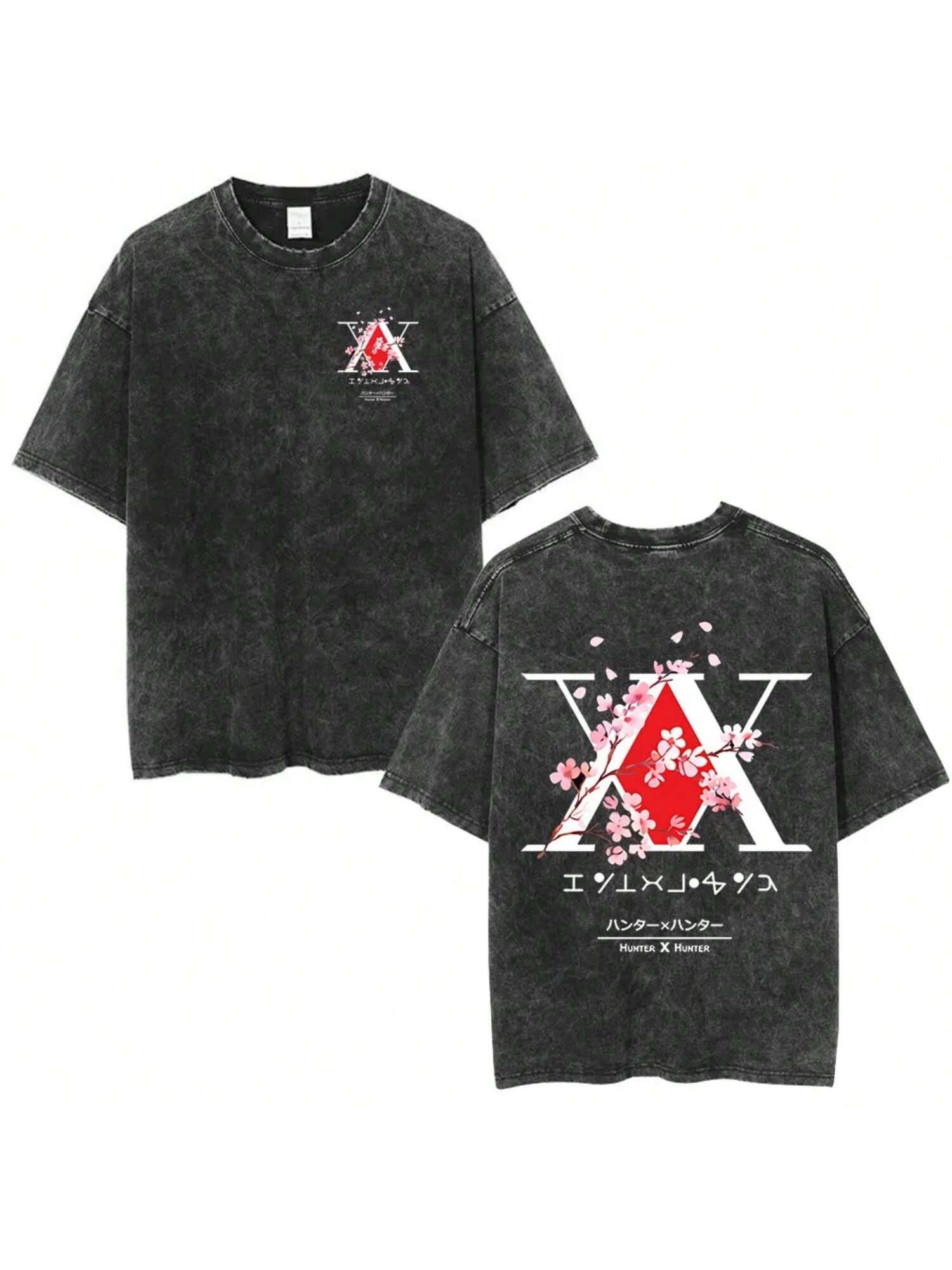 

Vintage Washed Anime T Shirt Spider Phantom Troupe Hisoka Chrollo Short Sleeve T-Shirt Men Women Summer T-Shirts XXXXXL чорний