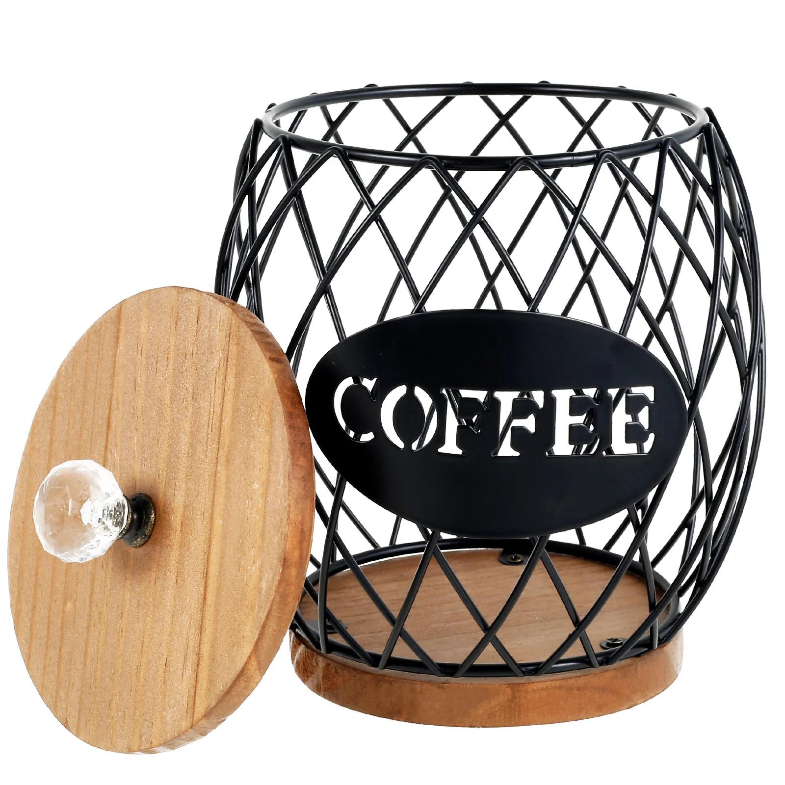 

Coffee Pod Basket Holder Metal Coffee Pod Organizer with Dust Cover Hollow Design Large Capacity Kitchen Storage Basket