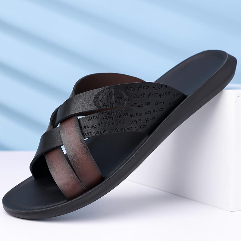 Herren Schwarz Leder Pantoffeln Handgemacht Einfache Flats Sommer Weiß Outdoor Römische Sandalen Offene Zehe Strandschuhe Übergröße