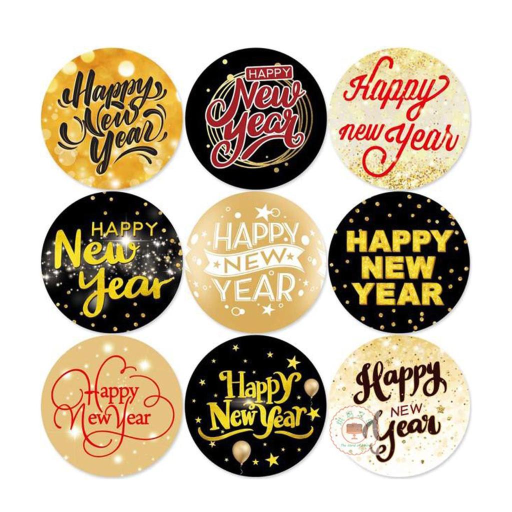 500 Pieces Happy New Year Stickers Holiday Supplies Ornaments Tags Decorative for Scrapbook Winter Greeting Cards Crafts