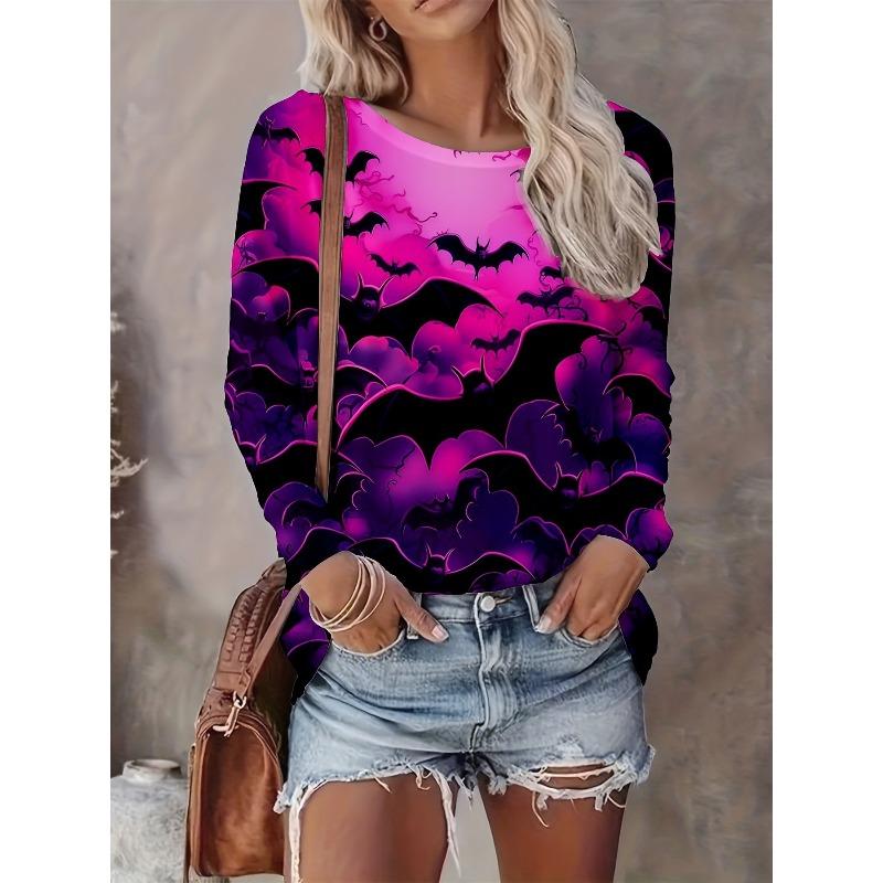 Women's Autumn and Winter 3D Printed Crew Neck Long Sleeve T-Shirt Fashion Versatile Trend Breathable Casual