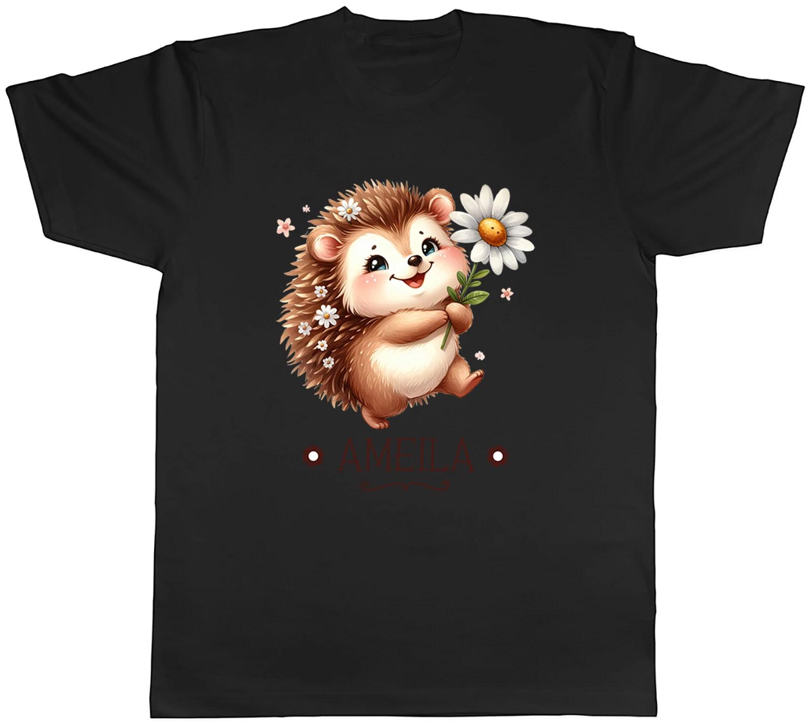 Personalised Hedgehog Daisy Flower Mens T-Shirtest Animal Floral Tee Gift XXXXL
