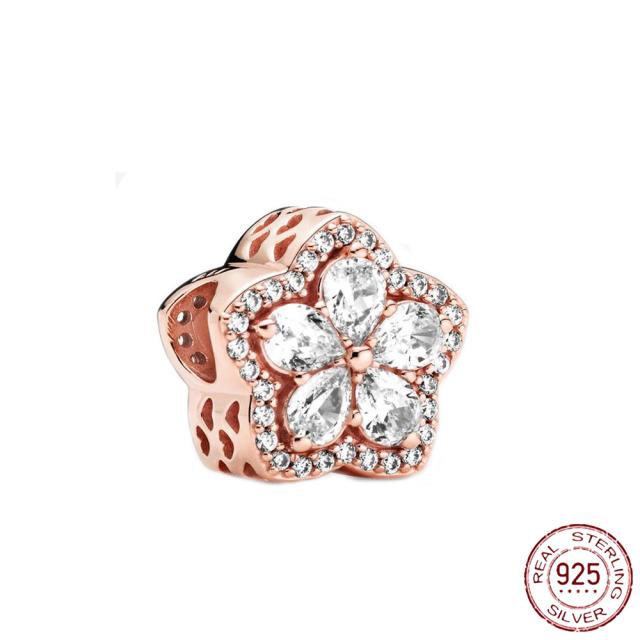 925 Sterling Silver   Autumn New Charm Flower Pink Series Charm Beads Fit Original Bracelets Women Jewelry