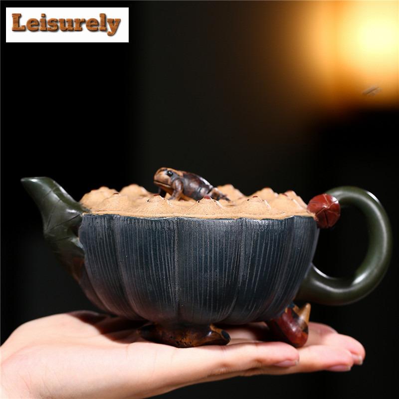 350ml Ancient Yixing Purple Clay Teapots Handmade Frog Lotus Seed Pot Raw Ore Section Mud Kettle With Strainer Zisha Tea Set Tea