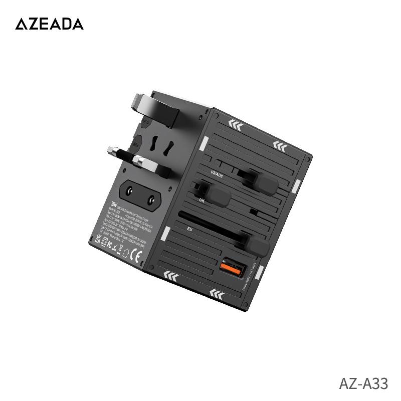 Azeada 35W GaN Universal Travel Adapter with Multi-Standard Plug Sockets