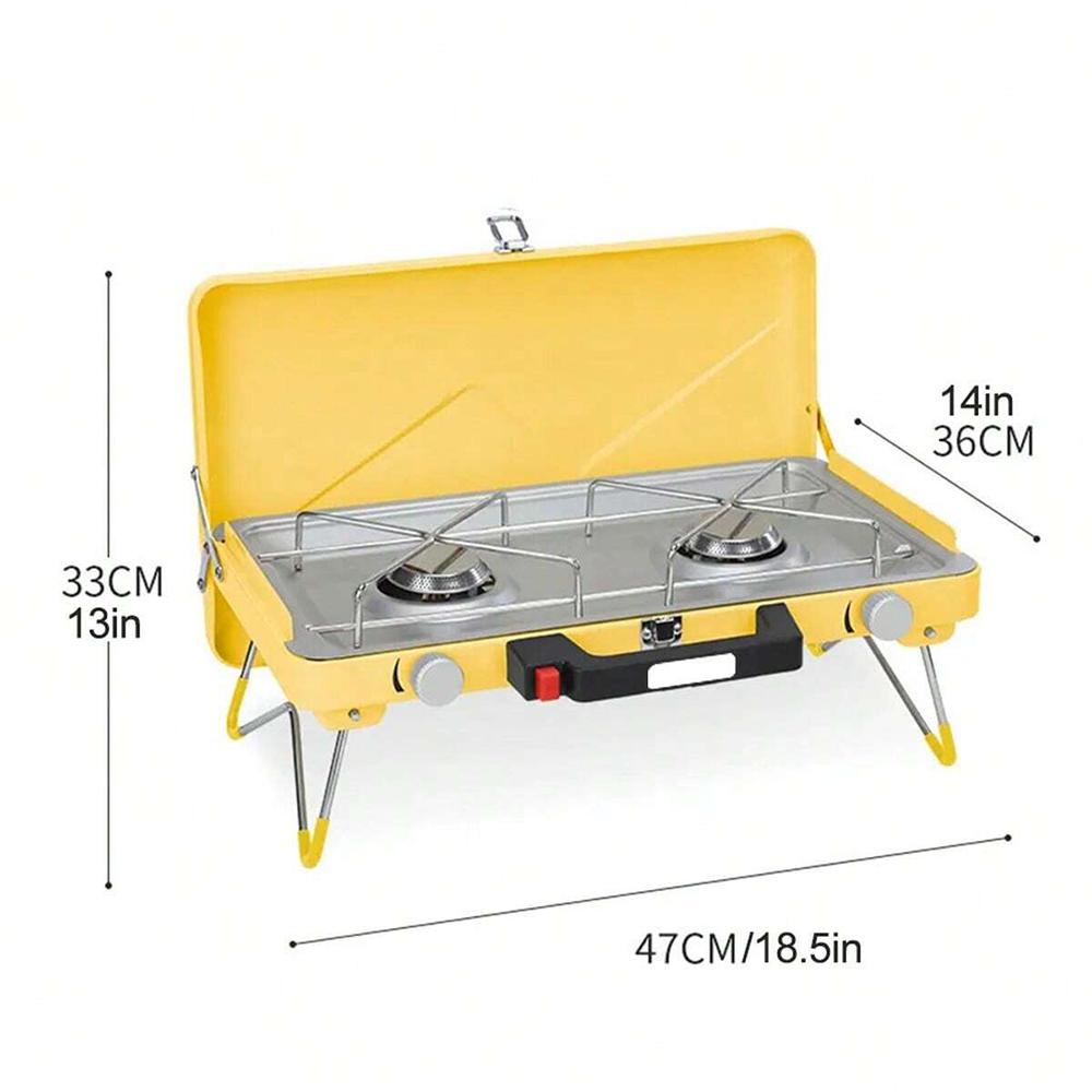 

Печь карточного типа для отдыха на природе, переносная наружная кухонная утварь для кемпинга, газовая плита карточного типа, двойная, ветрозащитная конструкция, удобная для переноски жёлтый