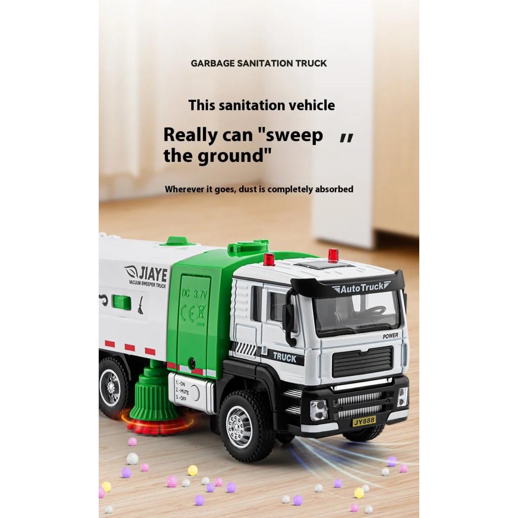 1/50 Vacuum Cleaning Truck Alloy Diecast Model Urban Sanitation Series Toys Hight Simulation Sound Light Toy Birthday Presents
