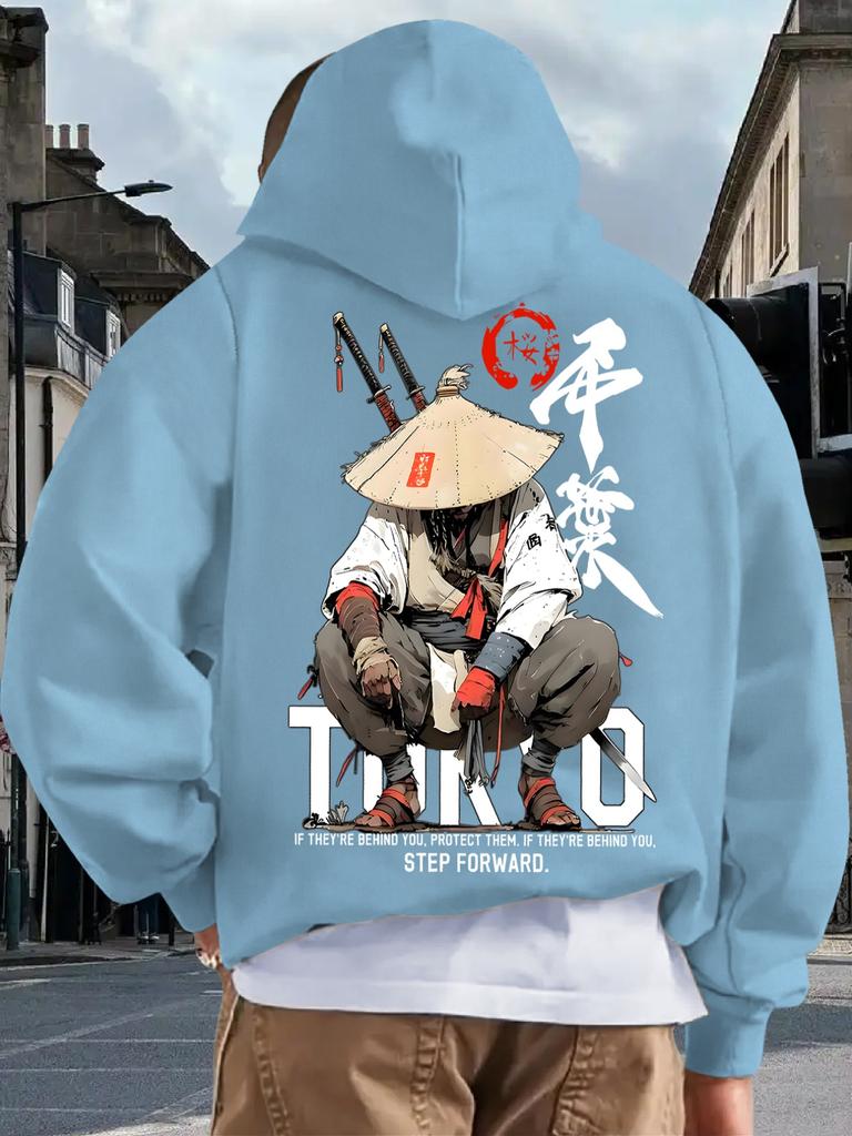 New Adult Men's Hooded Sweatshirt Japanese Design Sense Printed Art Casual Fleece Autumn Winter Warm Loose Street Daily Outdoor